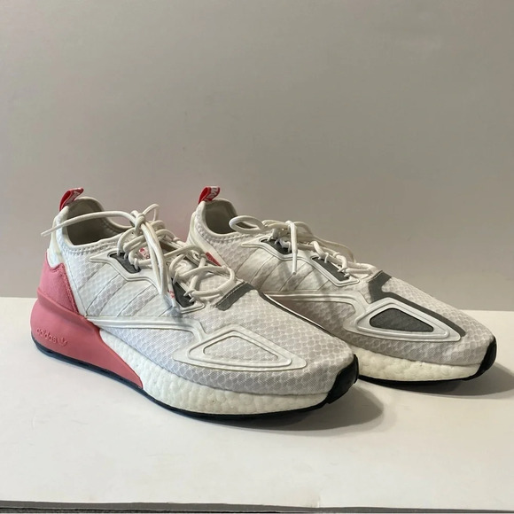 Adidas Women's White & Pink ZX 2K 3 Stripes Boost Lace Up Sneakers Size 10.5 - Picture 4 of 10